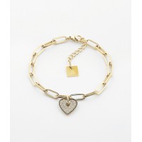 bracelet court acier doré blanc zirconium coeur